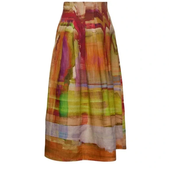 NWT Ulla Johnson | Aleksandra Pleated, Printed Linen Long Skirt Size 8 - Picture 3 of 13